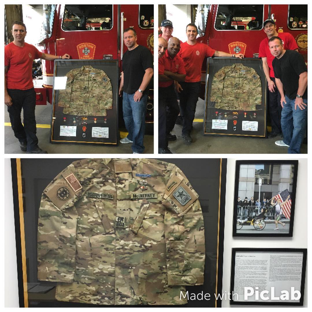Stopped by Boston Fire Engine 7 and Ladder 17 and met a few of the guys and picked up this gift  from my good friend and client Army Sgt. Lucas Carr gave me to hang on my wall at FitBOX. I am Honored to have such a great piece giving to me . Thank You Lucas !!@tommymcinerney