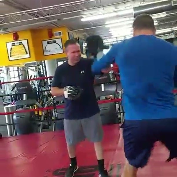 NHL Florida Panther Shawn Thornton putting in some Offseason work on the pads with Tommy McInerney at The Ring Boston . www.fitboxdedham.com