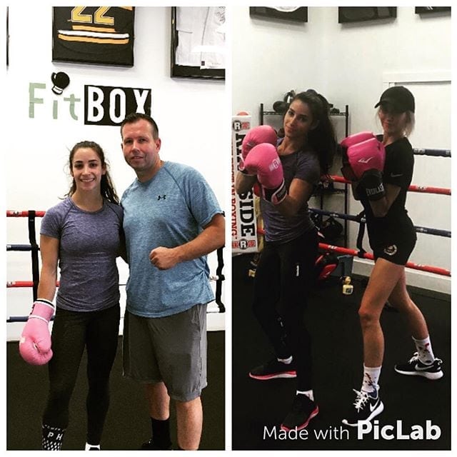 Great work today from these 2 Olympic Gold medalist throwing some solid punches at #FitBOX #dedham #Boxing #workout #Boston @alyraisman @nastialiukin @tommymcinerney