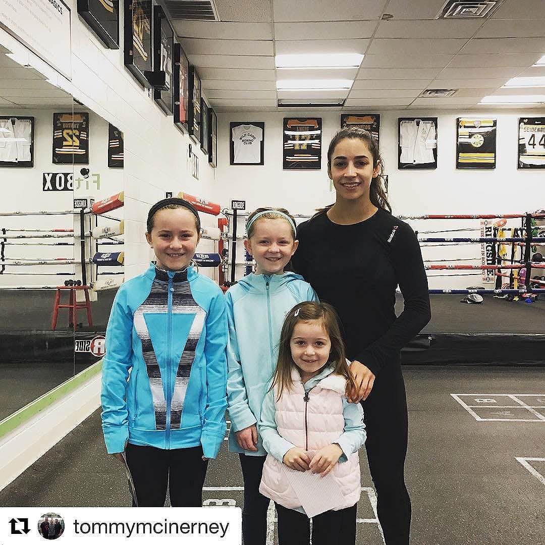 Always nice to surprise ur lil neices when there favorite #2016 #olympic #gold #gymnast @alyraisman comes in for a #workout . #Boxing www.fitboxdedham.com