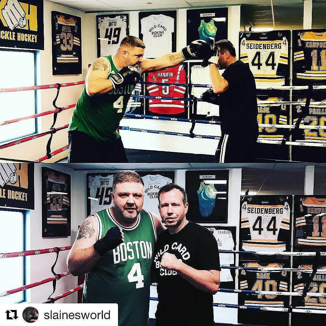 #Repost @slainesworld .. Got it in today with my man Tommy Mac @fitboxboxingfitness and brought my son to hit the mitts too. Shout out to my boys Fast Eddie Dufresne and Jay "Atom Bombs" Thoms. @tommymcinerney @jason__thoms @esd_417 #IrishTerryCarroll #boxing #Dedham #boston