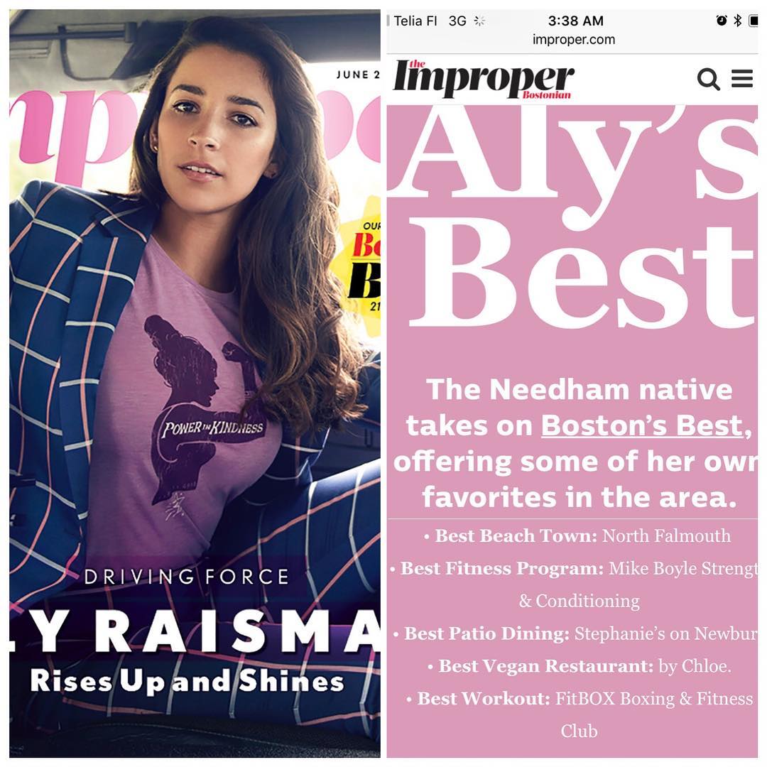 Thanks @alyraisman for listing us as your Best Workout in #Boston in your recent article with @theimproper . Check it out ! . #Boxing #fitness #best #workout #boston #olympian #gymnast #goldmedals #usa @aly.raisman.news #stayinginshape #fitbox #bestofthebest #trainer @tommymcinerney #mittwork #Dedham