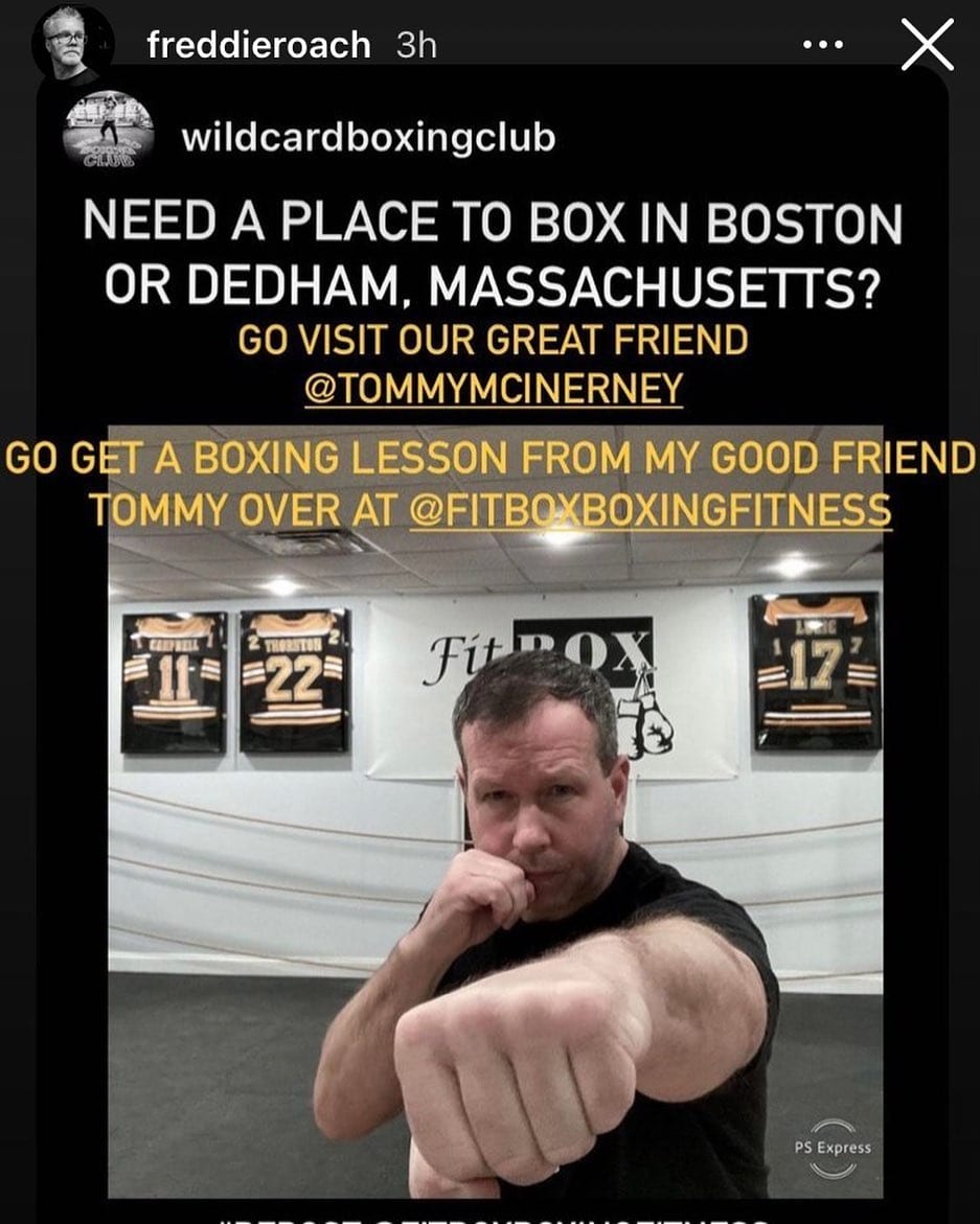 Thanks for the support @freddieroach and @wildcardboxingclub , you guys are the best !!. #Boxing #Boston #Dedham @tommymcinerney