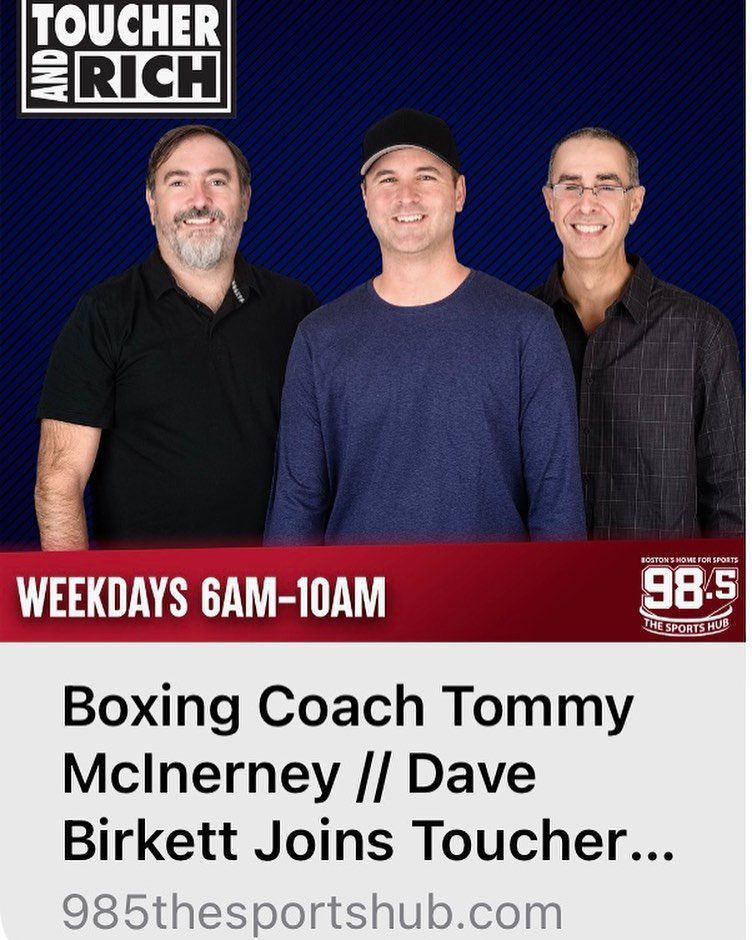 @toucherandrichofficial and @985thesportshub Thanks for having me on this morning to talk a bit about boxing training with a few of the @nhlbruins during the off-season . 

@tommymcinerney